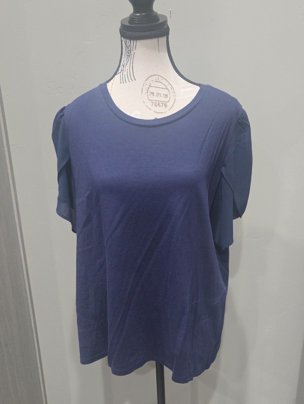 MICHAEL Michael Kors Navy Short Sleeve Ruffle Detail Tee